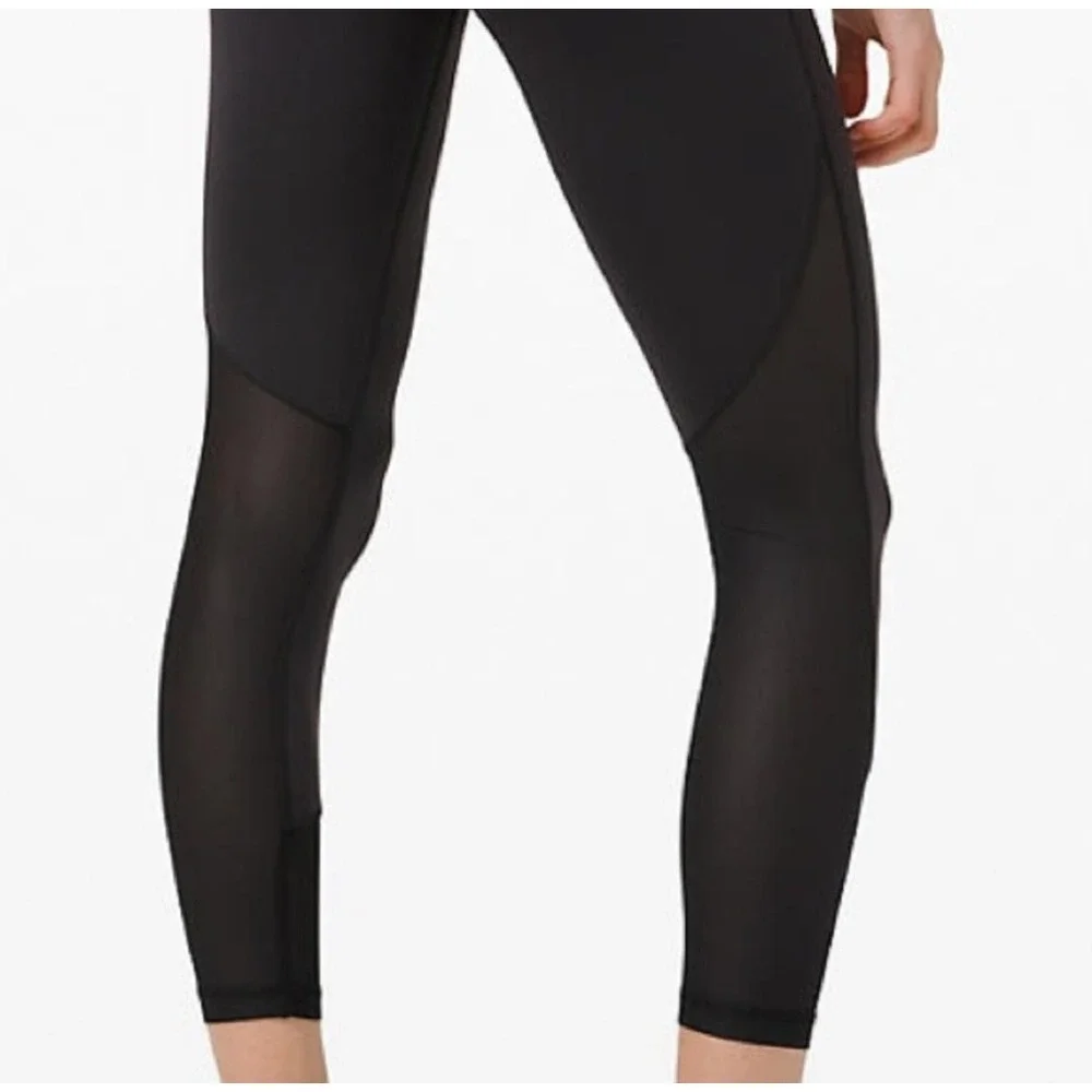 Lululemon Black Crop Leggings High Rise‎ Mesh Panels Athletic Size 6